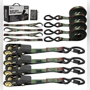 Ratchet Straps 4 PK,2200LB Break Strength Tie Down 1" X 15FT Heavy Duty - Camo